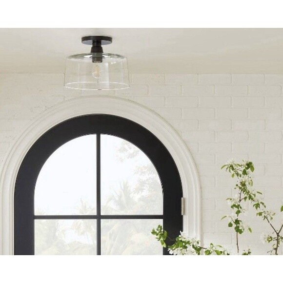 Threshold Black Semi FlushMount Ceiling Light w Clear Glass By Studio McGee NEW - Picture 2 of 5